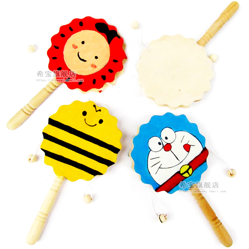 白坯拨浪鼓：幼儿园儿童手工制作DIY创意美术材料绘画涂鸦模具彩绘，激发孩子无限创意！