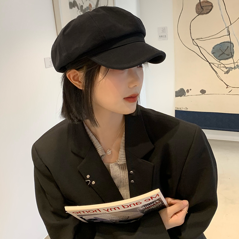 黑色鸭舌贝雷帽女2025秋冬新款报童帽显脸小八角帽大头围画家帽子：秋冬时尚新宠，显脸小神器来啦！