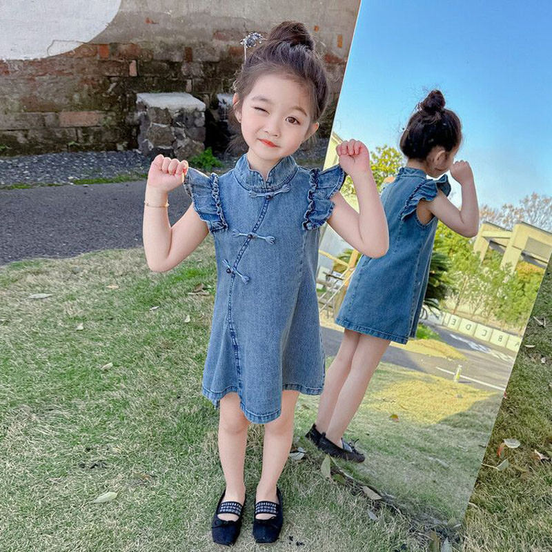 2025夏季女童牛仔连衣裙：新中式国风盘扣引领潮流，网红旗袍变身公主裙！