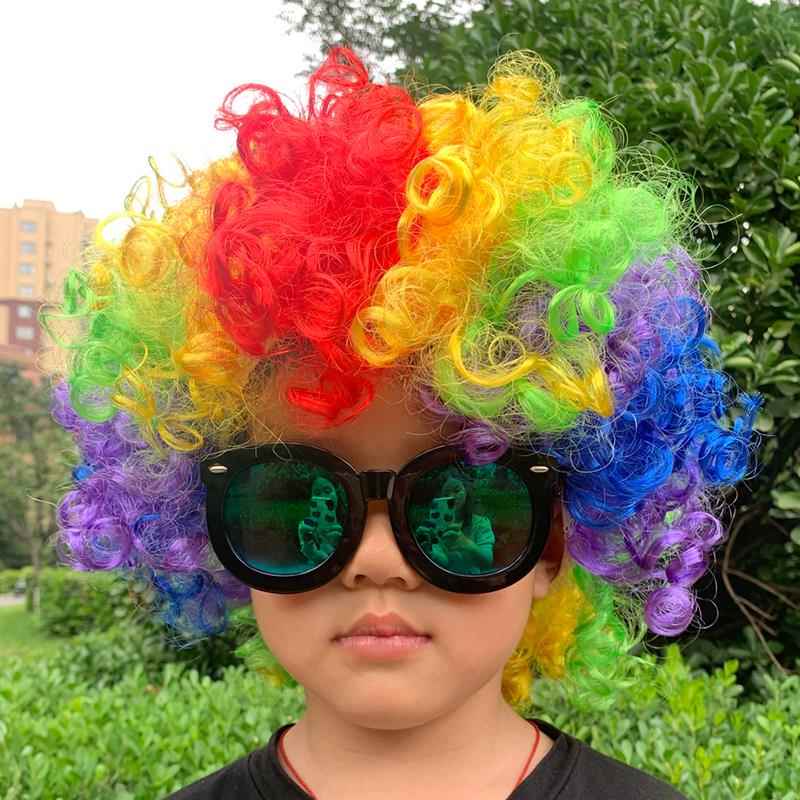 儿童假发彩色头套：幼儿园表演必备，让小丑头发变成彩虹头饰！
