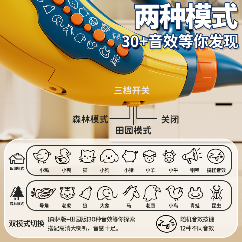 动物集结吹乐号角喇叭乐器仿真肺活量模拟锻炼音效儿童吹奏玩具：激发孩子潜能的趣味神器！