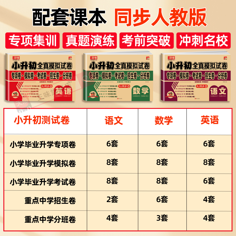 小升初必刷！2025人教版语文数学英语全套真题卷，冲刺满分不是梦