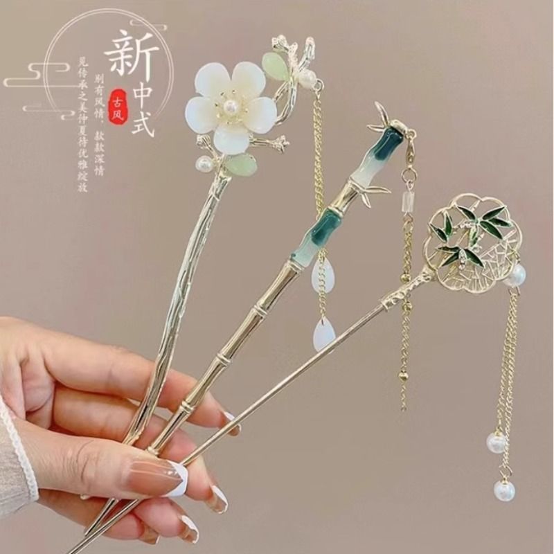 翠松钗*和田玉发簪：穿越时空的古风美，汉服搭配新宠