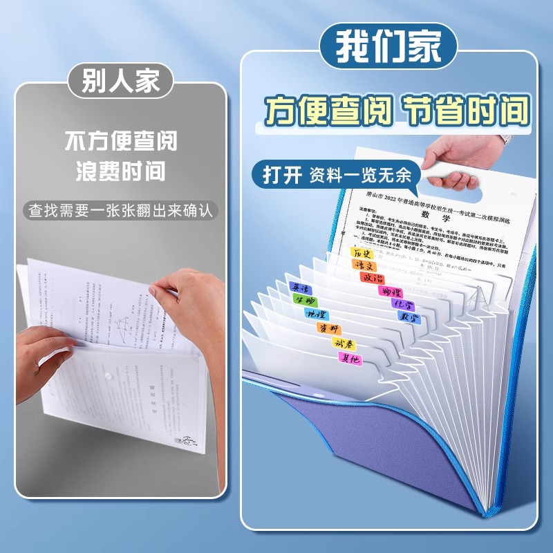 a4手提竖式文件夹试卷袋学生多层大容量风琴包收纳整理分科目，学霸的秘密武器！