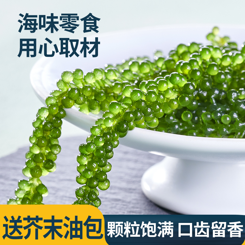 网红海葡萄：100g新鲜即食盐渍海带，海洋蔬菜界的绿色鱼子酱，送芥末！