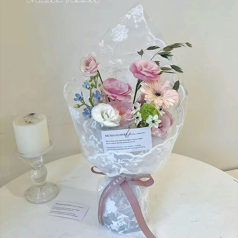 屿后蕾丝少女包花纱布鲜花花束包装网纱玻璃纸固定DIY花艺资材，如何玩转浪漫花艺?