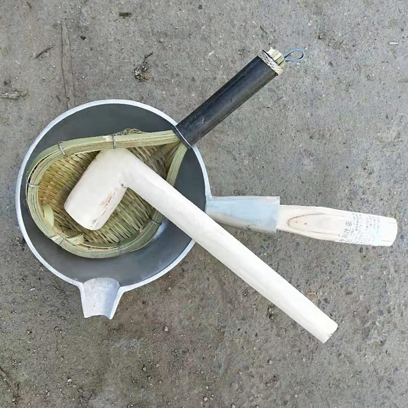 打油茶神器来袭！加厚款平底圆底生铁锅+不锈钢油茶锅+木锤套装，轻松自制美味油茶！