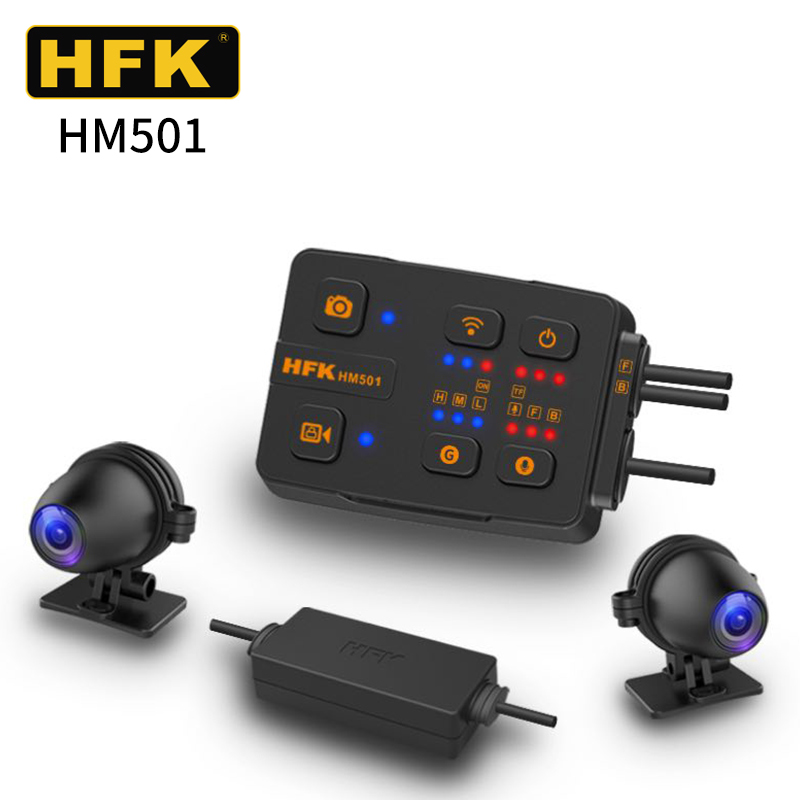 HFK摩托车专用行车记录仪501：高清防水夜视前后双镜头，骑行安全新保障！