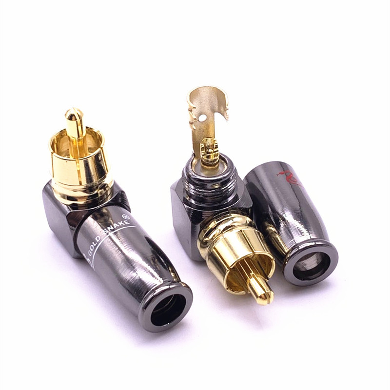 6mm90度蛇王RCA头L形枪色黑镀金RCA铜针镀金莲花RCA焊接弯头：影音连接神器，细节决定音质！