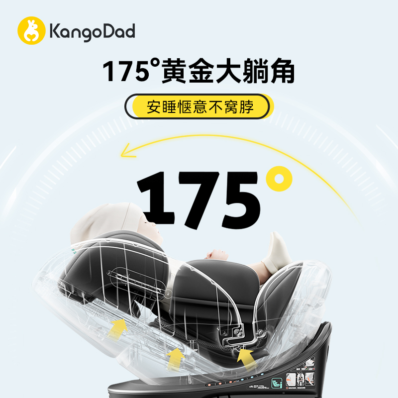 袋鼠爸爸星途3儿童安全座椅：360度旋转，守护0-12岁宝宝的安全出行！