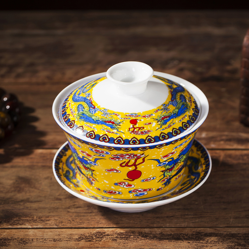 高档手绘粉彩三才盖碗：泡茶神器，让你爱上品茗时光✨