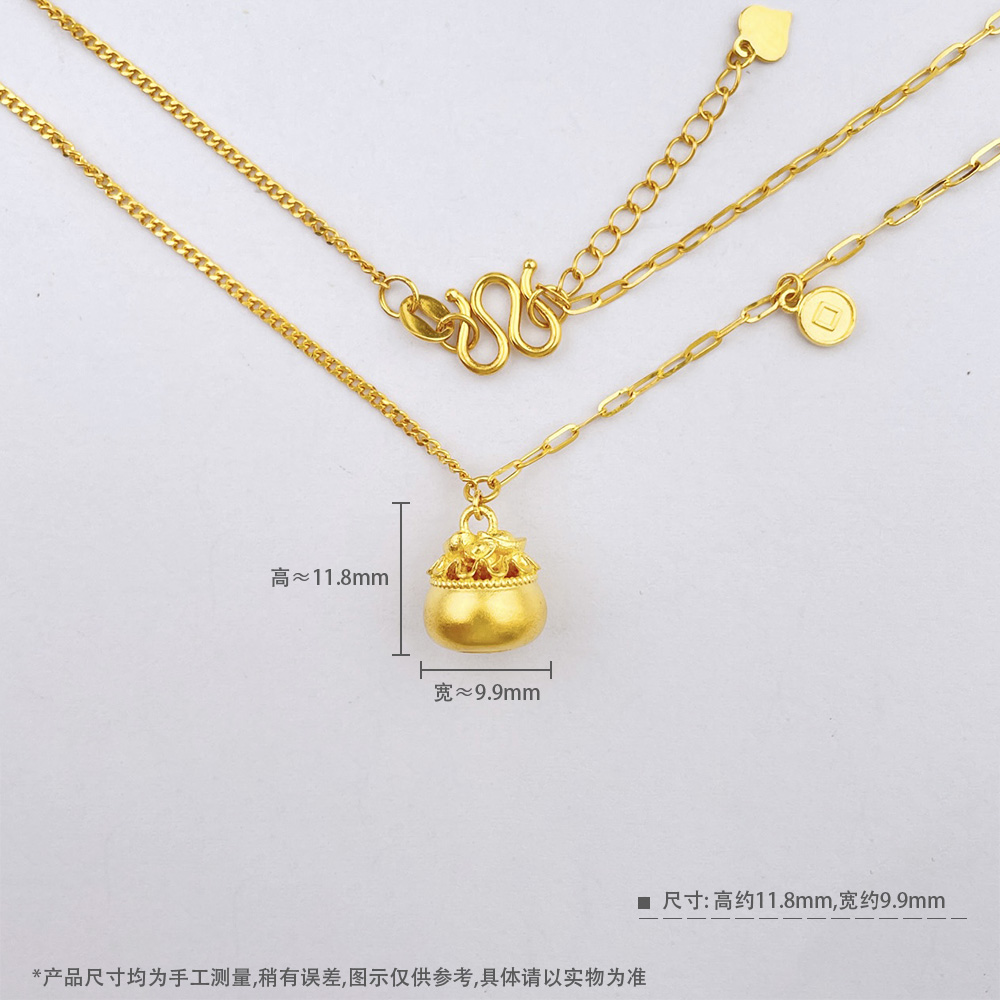 足金999纯金黄金招财进宝空心AB调节古风招财钱袋子元宝福袋套链：古韵今风，招财纳福的秘密武器！