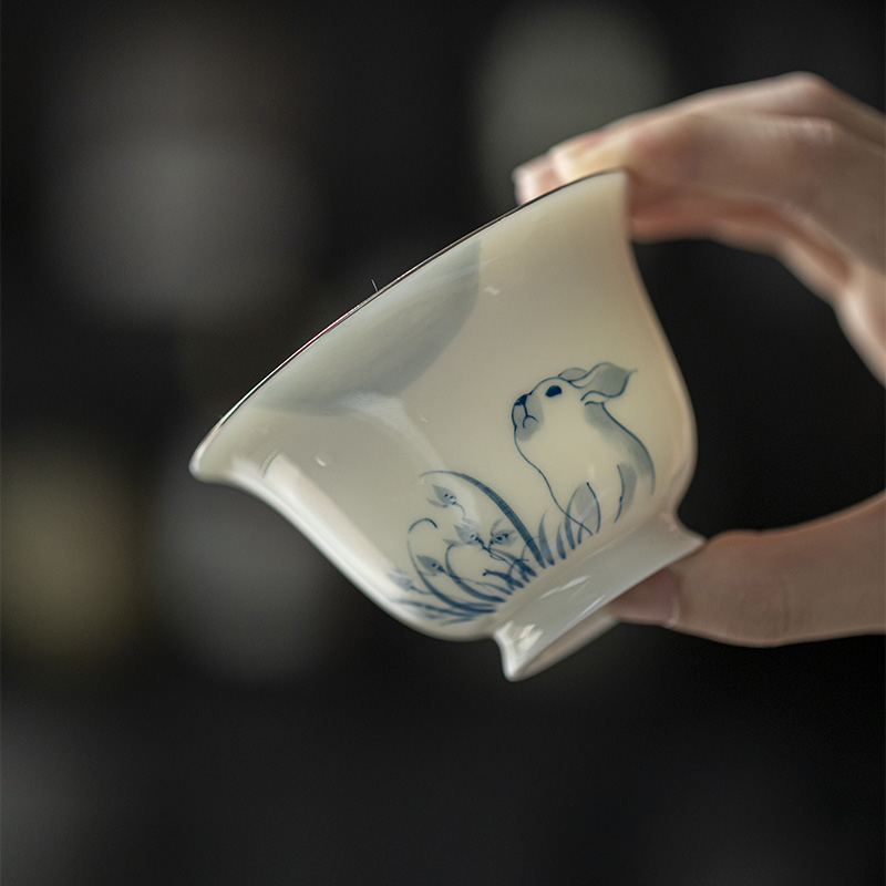 一品仟堂青己薄胎玉泥白瓷手绘盖碗：文人雅士的茶艺必备神器