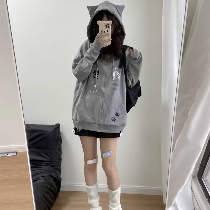 日本进口Frapbois纯棉牛仔提花猫咪外套：柔软亲肤，日系萌宠风席卷而来！