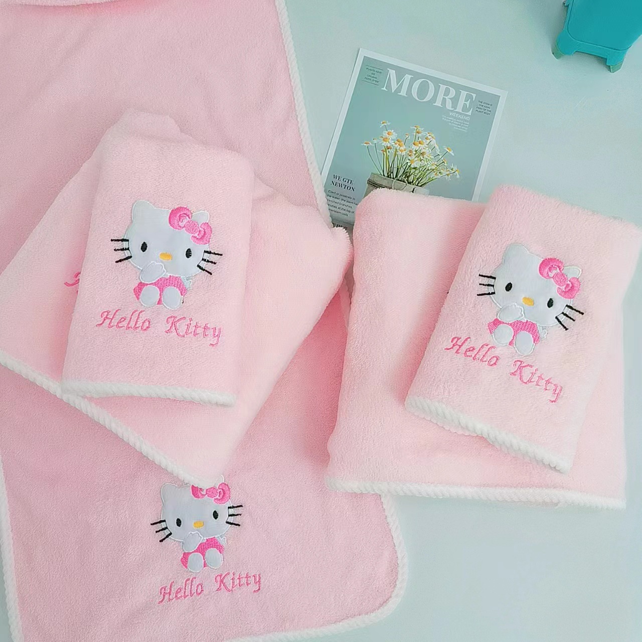 超萌Hello Kitty浴巾女毛巾两件套，让你的浴室瞬间变身少女心乐园！