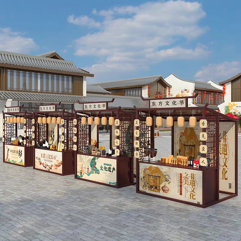 集市摊位架古风户外市集夜市网红摆摊简易铁艺小吃商业摊位展示架，如何打造你的美食王国?