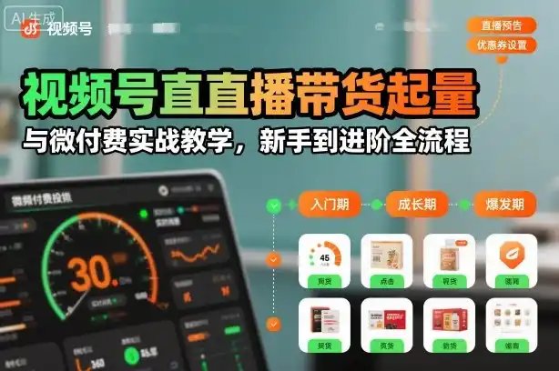 视频号直播带货起量与微付费实战教学，新手到进阶全流程（更新26年10月）