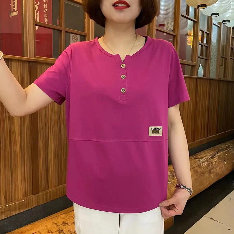 纯棉短袖女T恤：中老年夏日必备，妈妈的新款时尚衬衫！