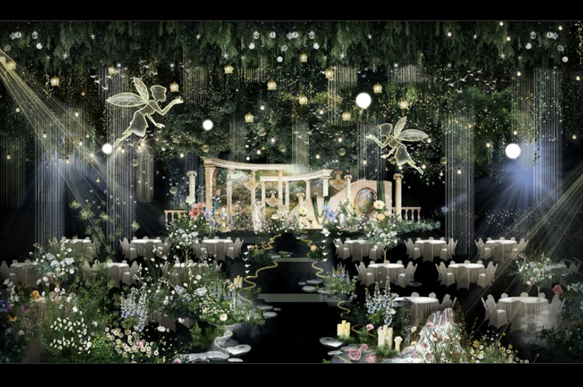 梦幻婚礼堂舞台吊顶，韩系法式花园厅必备！✨