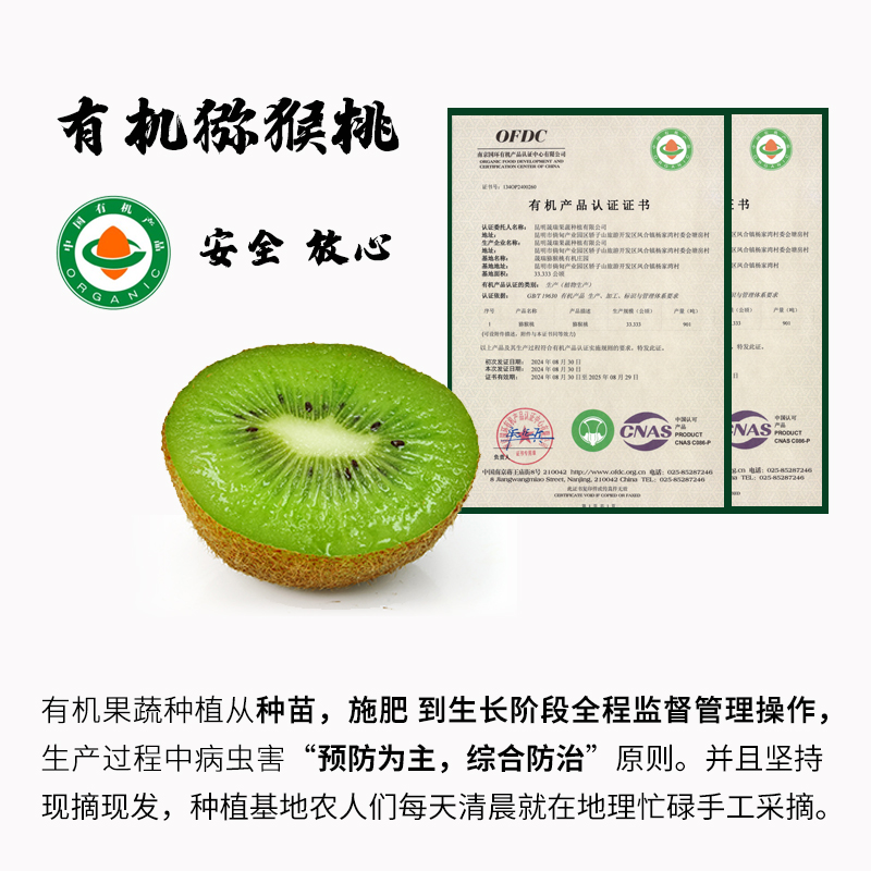 【新品上市】有机猕猴桃：当季现摘，无农药化肥，尝鲜不踩雷！