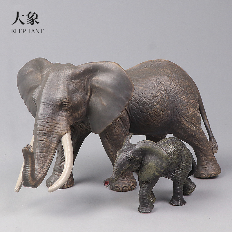 儿童实心仿真野生动物模型：非洲象&amp;猛犸象玩具套装，开启宝宝的动物王国之旅！