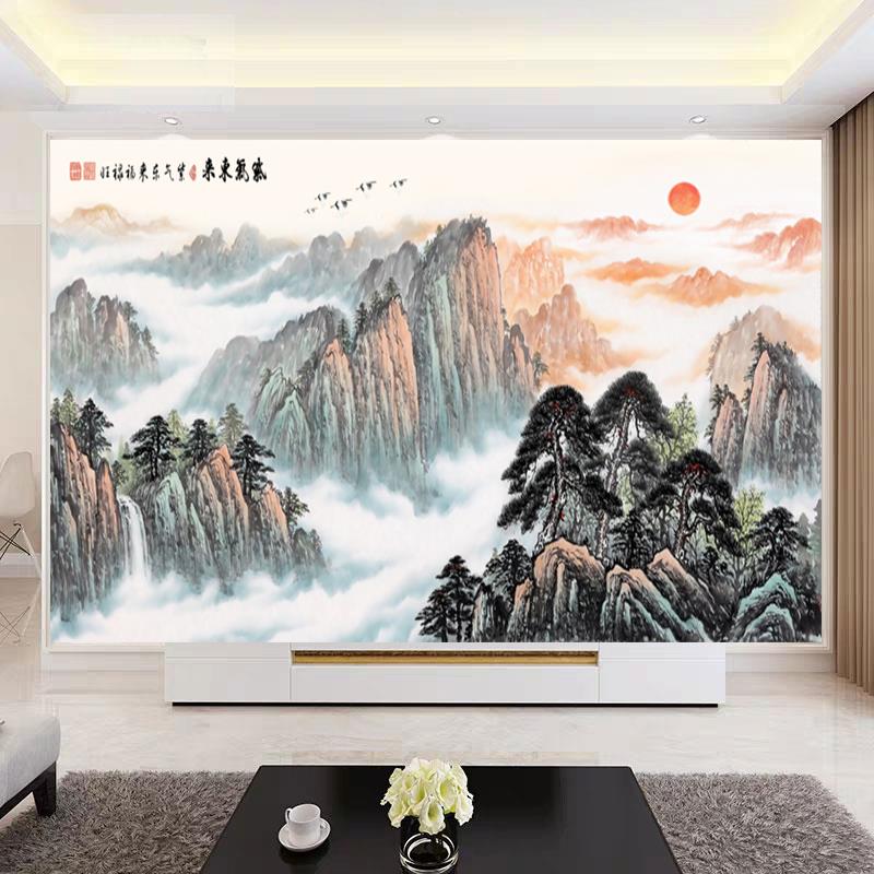 8D水墨紫气东来壁画：打造梦幻办公风水壁纸，玄关影视墙纸新潮流