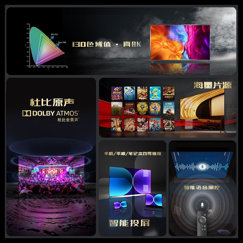 8K无边框智能网络全面屏电视：解锁未来视觉盛宴，55/65/75/85/100寸全解析