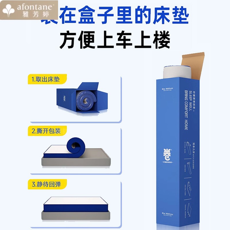 雅芳婷蓝色卷包盒子床垫：软硬适中，睡眠新体验！