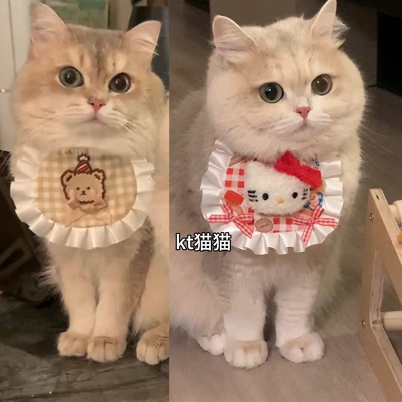 宠物猫狗兔拍照神器！蕾丝项圈口水巾新年圣诞必备！