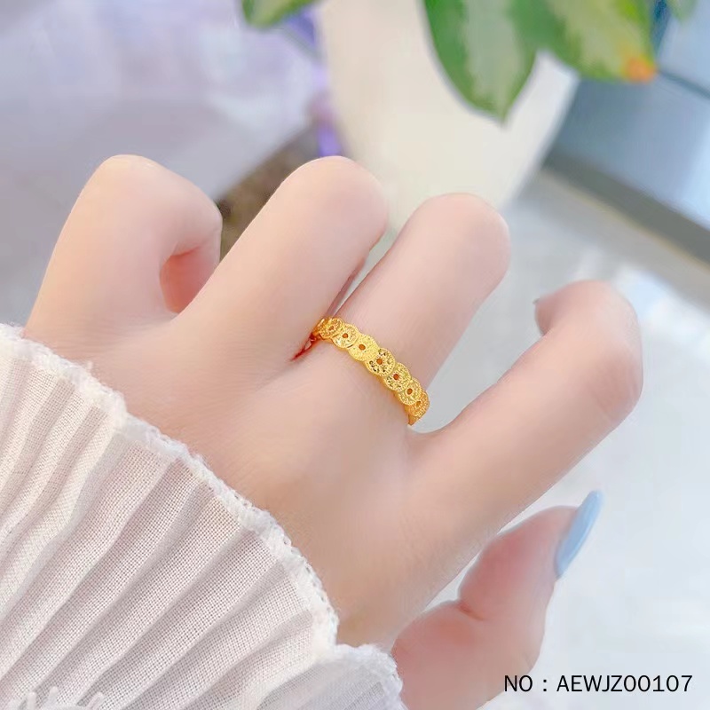 实心固口戒指碎碎冰铜钱造型腰缠万贯女戒：传统与时尚的完美碰撞！