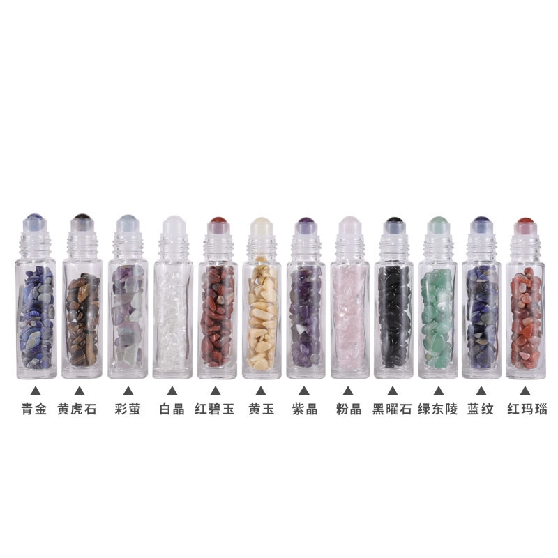 天然宝石滚珠瓶：10ml水晶玉石精油瓶，半宝石能量按摩空瓶，开启你的神秘之旅！