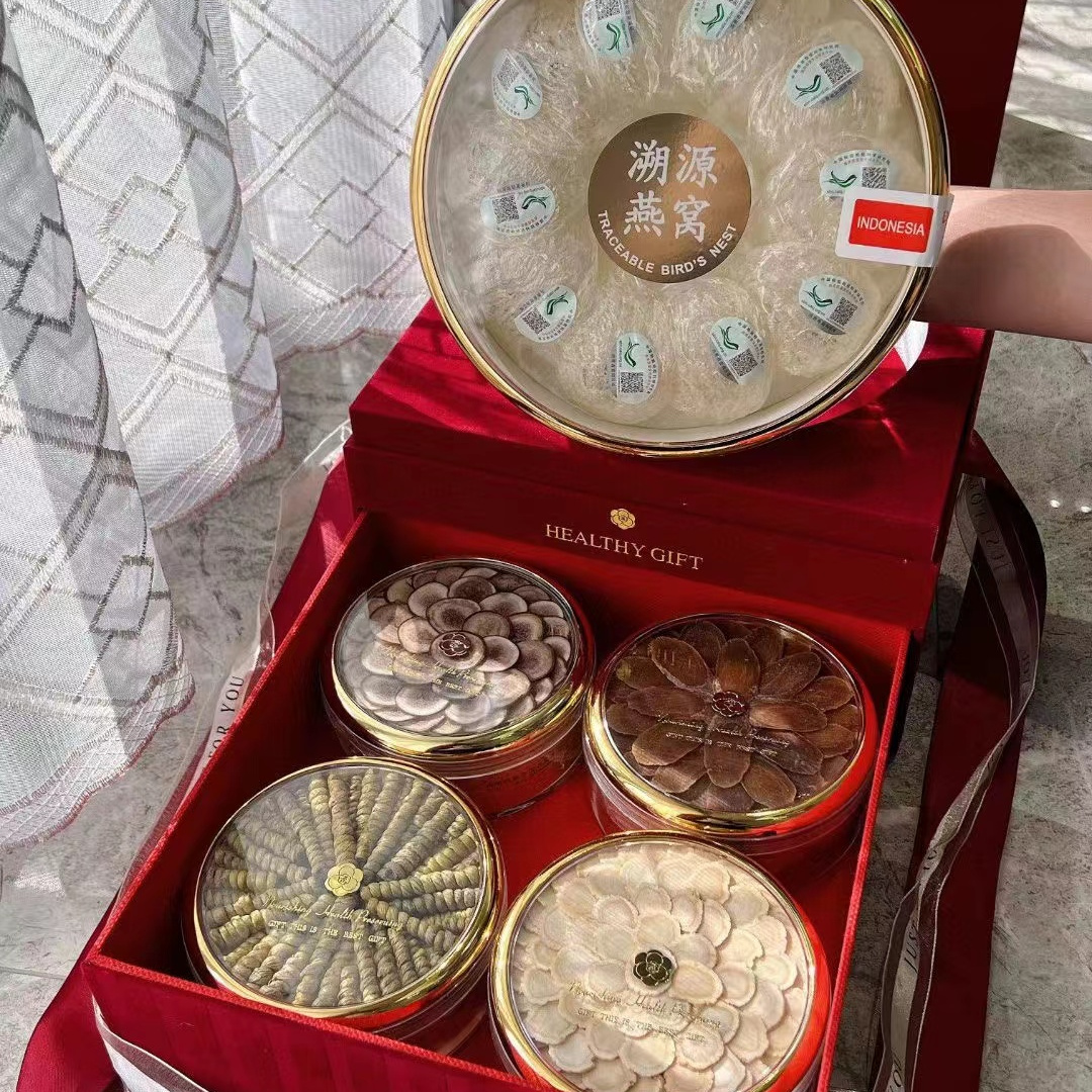 水晶丝绒燕窝参茸五拼滋补品礼盒，公司年会送礼首选，领导家长都喜欢！