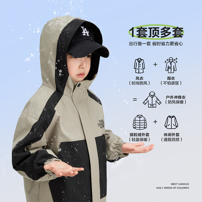 左西童装儿童冲锋衣：三合一男童外套，2025新款，潮酷春装户外服！