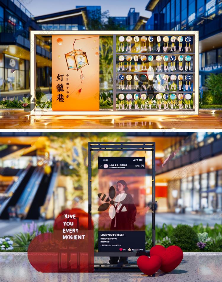商业街广场外摆美陈：节日氛围雕塑装置小品，网红打卡点背景墙SU模型，打造城市新地标！