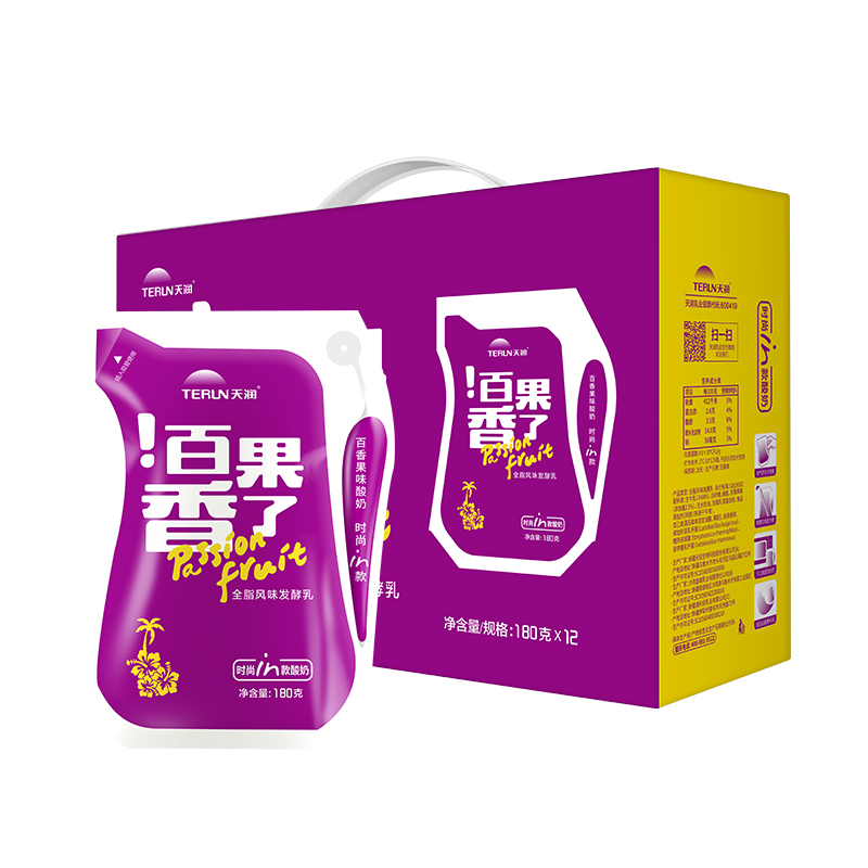 天润百香果香了全脂风味发酵乳，180g/袋，酸甜交织的味觉盛宴！