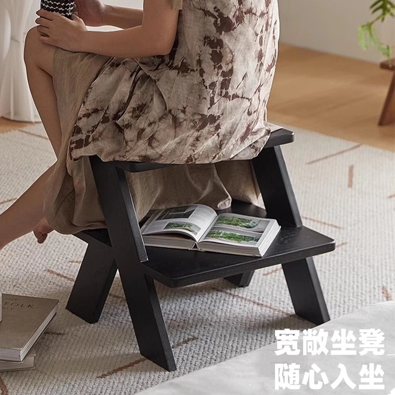 曼逸实木梯凳：中古网红脚凳，家居必备的多功能神器！