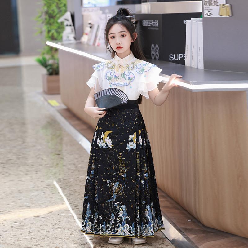 马面裙女童2025夏季新款新中式泡泡袖上衣！汉服唐装女孩必入的国潮穿搭神器