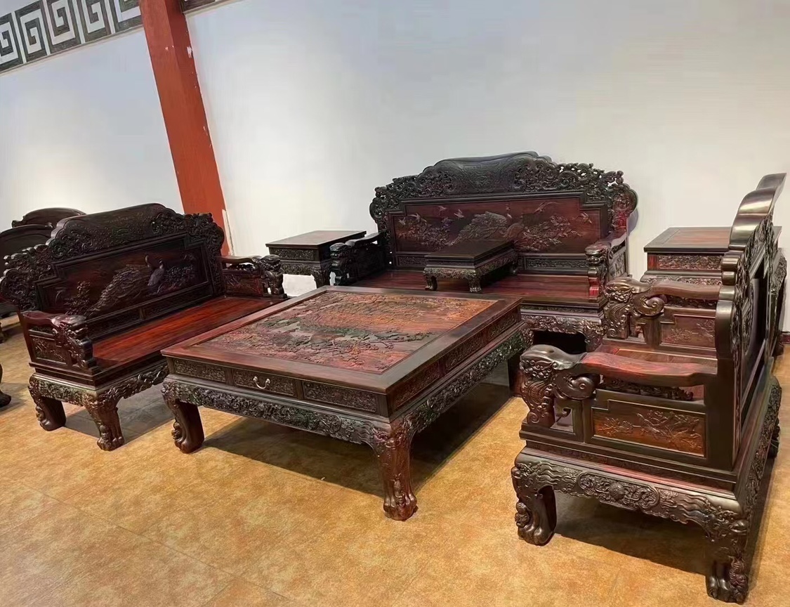 福建仙游红木家具：交趾黄檀新中式老挝大红酸枝沙发，别墅客厅全套奢华享受指南
