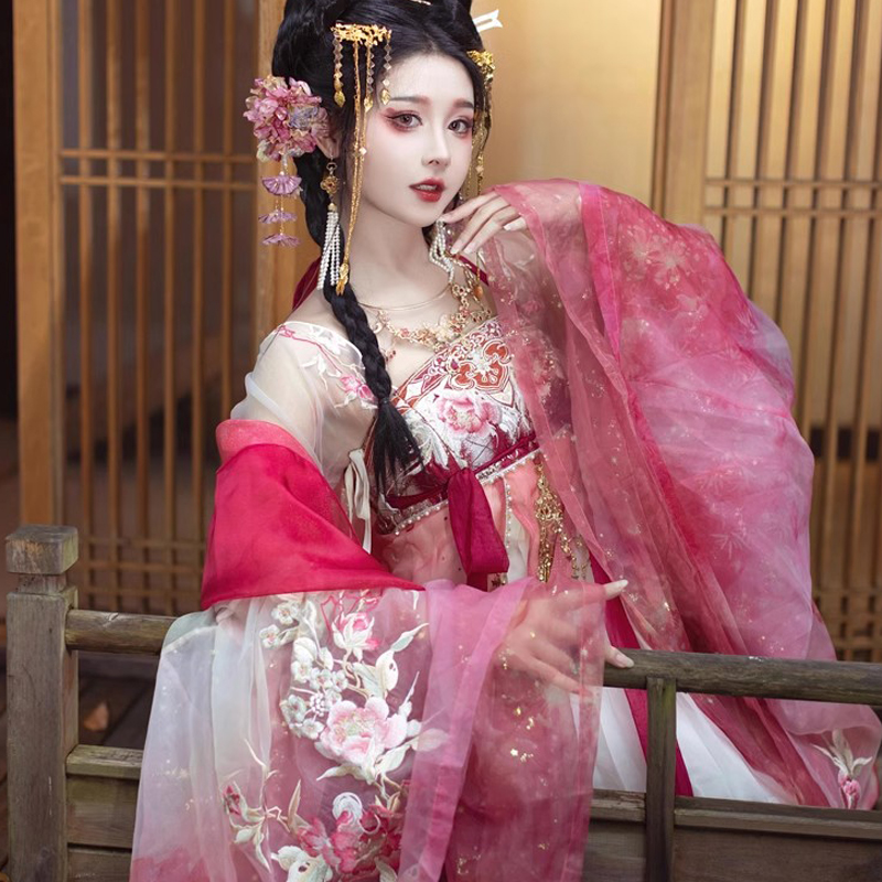 汉服唐制诃子裙【妲己】重工刺绣齐胸襦裙，穿越千年之美，绝美亮相！