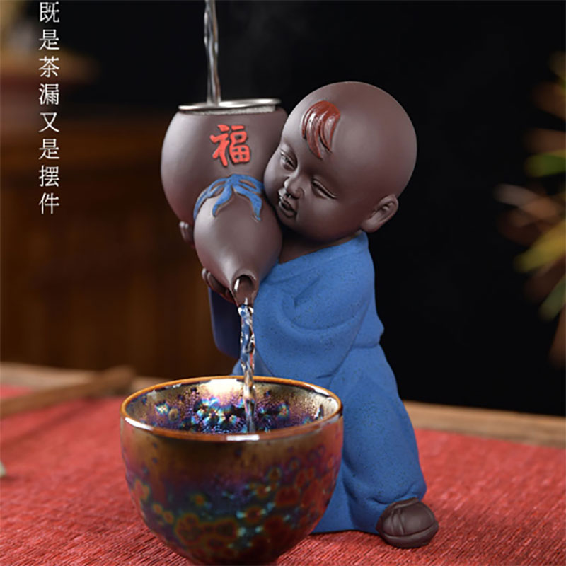 抖音爆火！小孩童子撒尿童葫芦茶具配台茶漏摆件禅意可爱紫砂壶过滤和尚，治愈系茶艺新宠！