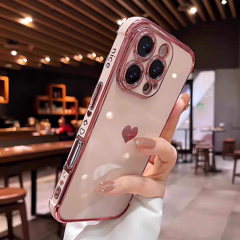 苹果15 Pro Max爱心电镀四角气囊防摔手机壳：为你的爱机穿上时尚保护衣！