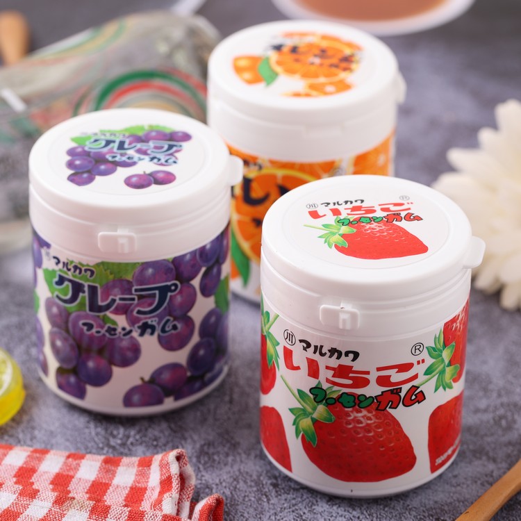 日本丸川10种杂锦水果味泡泡糖草莓味罐装口香糖：童年回忆，甜蜜升级！