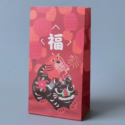 国潮新风尚：无提手新年纸袋，方底折口袋子，平口袋，包装礼品袋现货包邮特价！