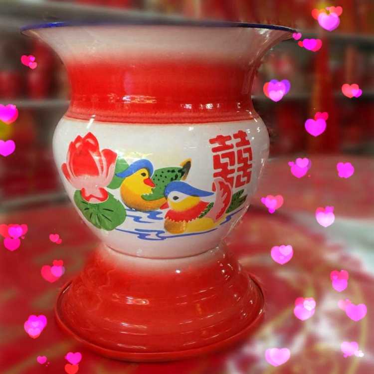 结婚必备神器：不锈钢痰盂，红色高脚带盖设计，让生活更加便捷