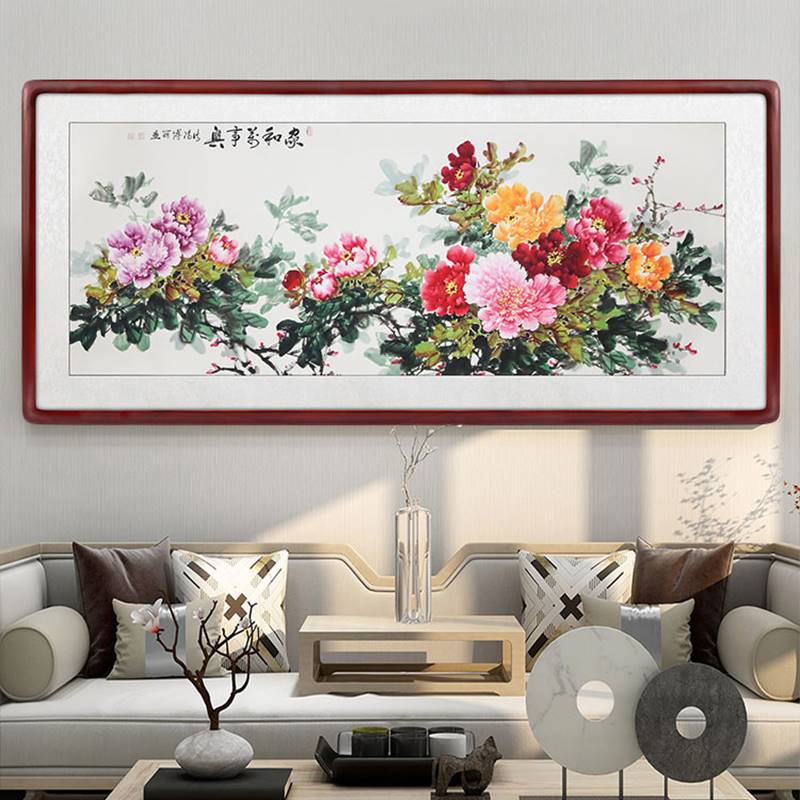 家用国画牡丹挂画：客厅装饰新潮流，花开富贵瓷板画引领玄关美学