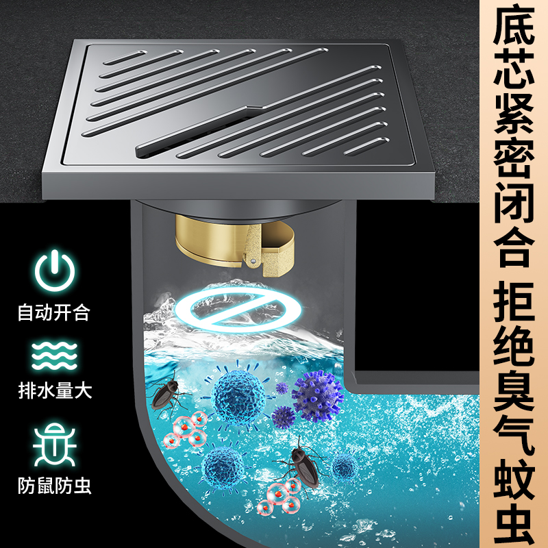 枪灰色地漏：不锈钢长条全铜地漏芯，淋浴房厕所下水道防臭防虫大排量神器！