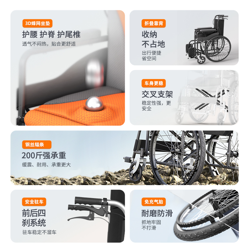 鱼跃轮椅：轻便折叠，瘫痪老人专用代步神器！