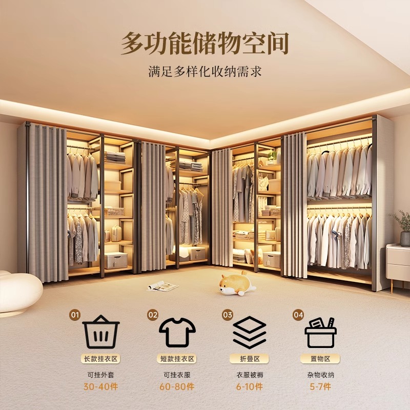 美达斯莱恩2.1米开放式衣帽间：钢架结构的储物革命，卧室收纳新潮流！
