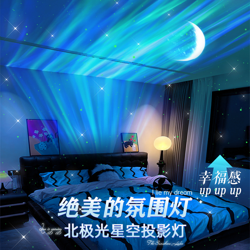 极光旋转炫彩水波纹氛围小夜灯：打造你的私人星空，点亮浪漫卧室！