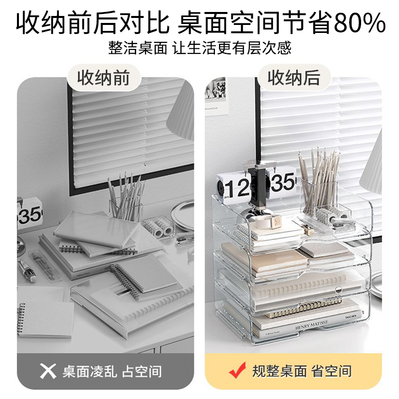 桌面文件收纳架：让办公桌告别杂乱无章，A4纸分层收纳盒，透明亚克力抽屉式整理盒，你的高效办公好帮手！